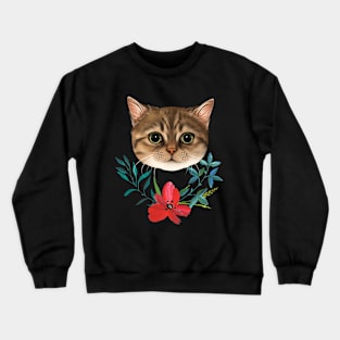 Tabby Cat With Flowers Crewneck Sweatshirt